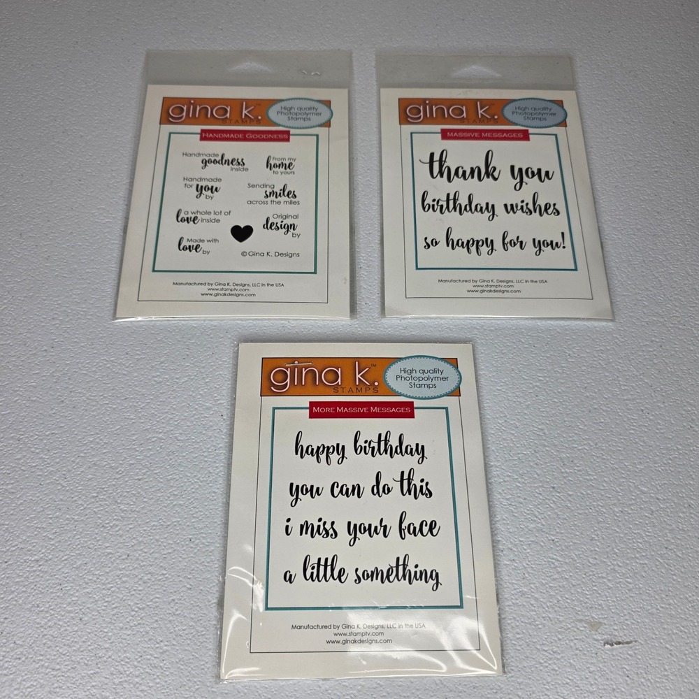 NEW Gina K Designs Photopolymer Stamps 3-Pack Sentiment Stamp Sets Crafting